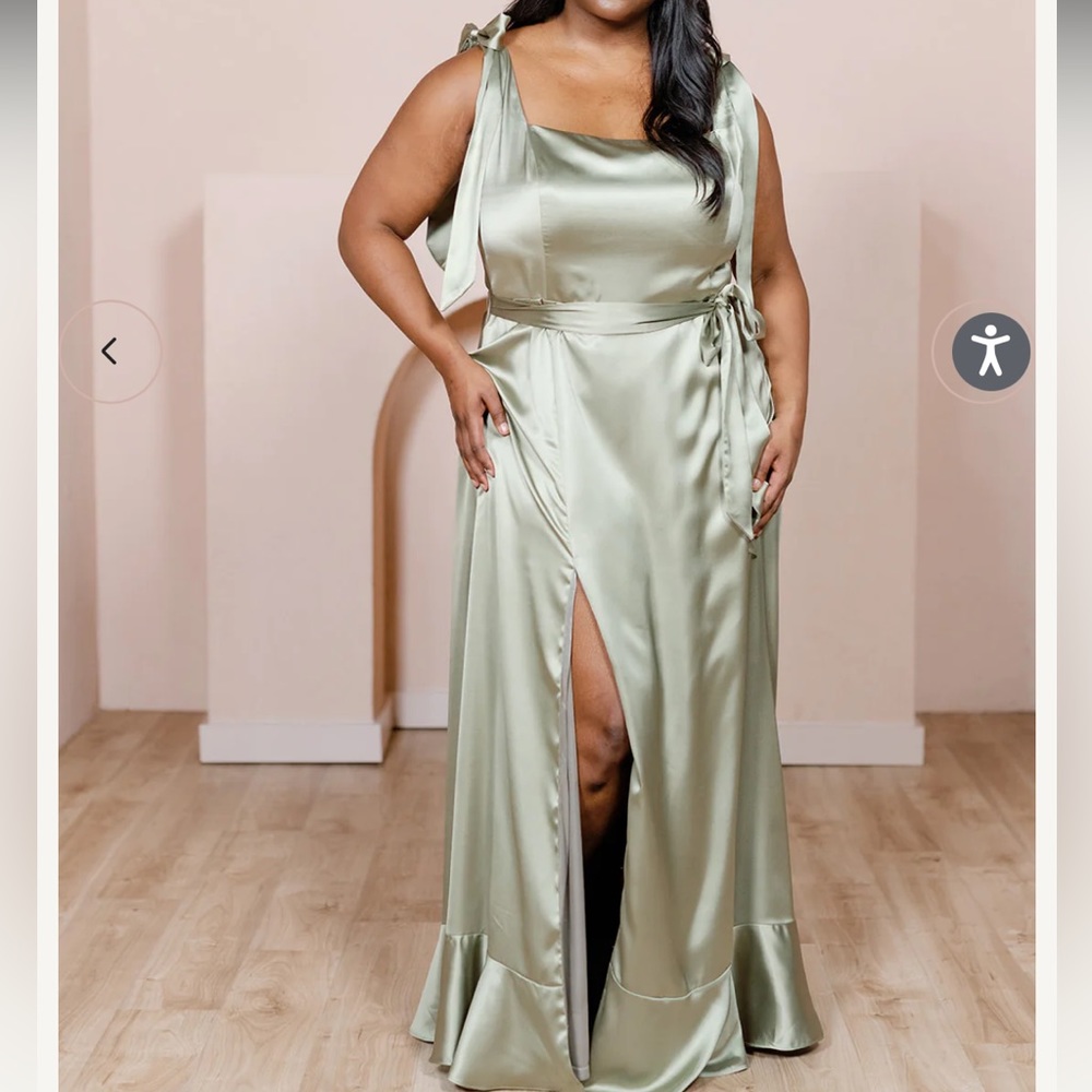 Revelry Stevie satin floor length bow sleeve dress